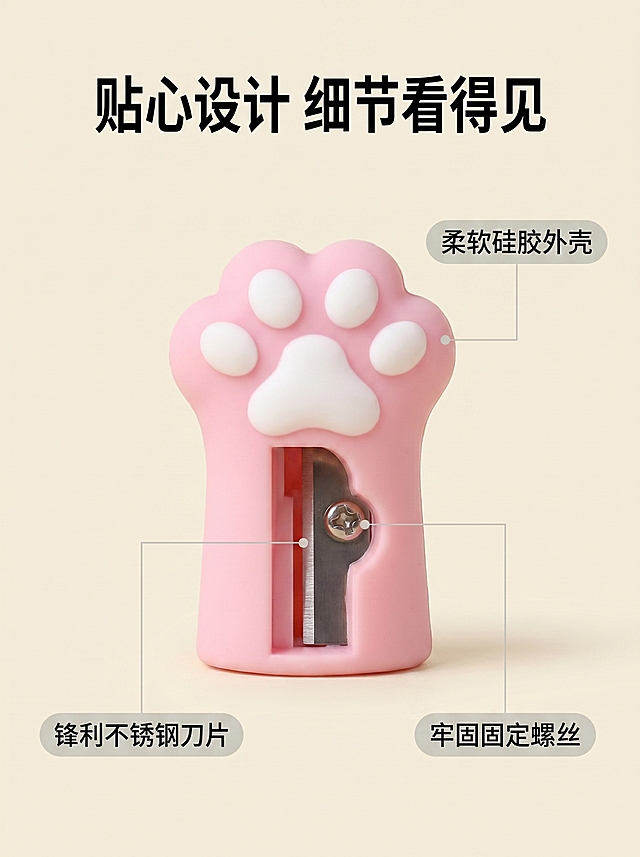「图片1」，生成详情页，商品名称为猫爪卷笔刀，适配淘宝/天猫平台，单图比例为3:4，需求屏数为8张。