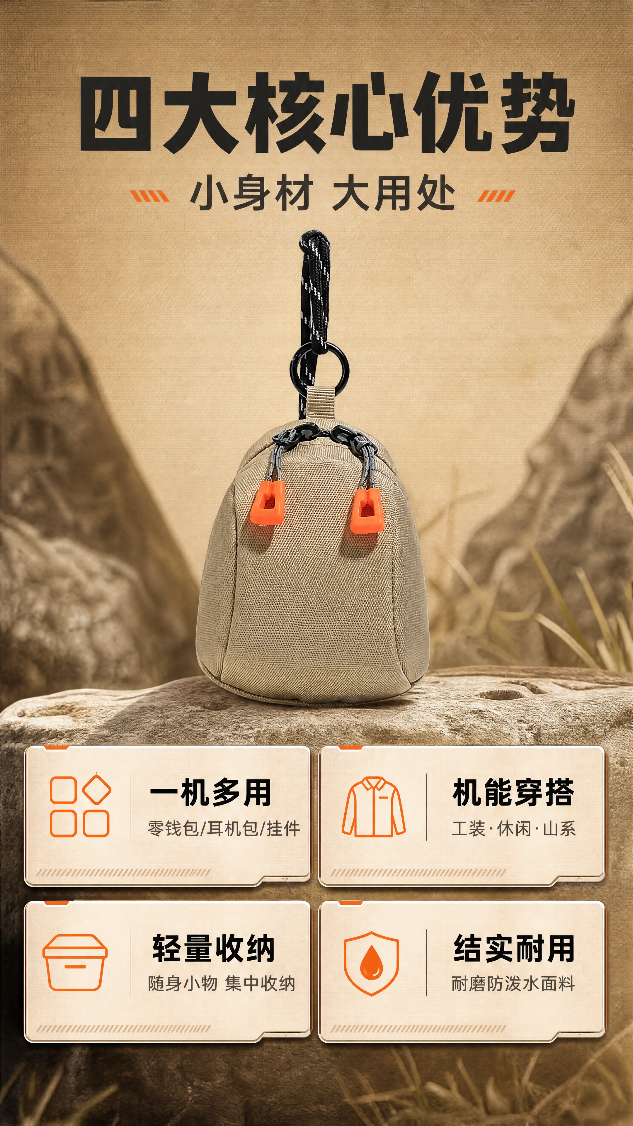 [商品] 使用【图1】卡其色多功能斜挎小包；商品处理：保留迷你… - 图片创意预览