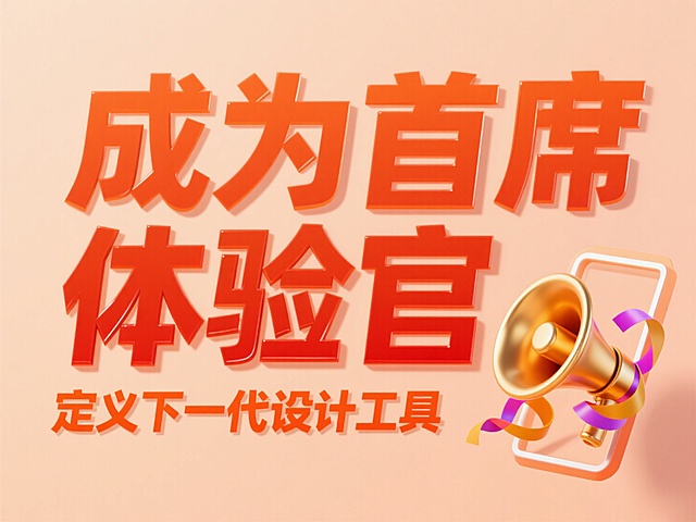 现代感3D大字风，重拟物金属鎏金喇叭点缀，科技与体积感交织，传递设计新潮。