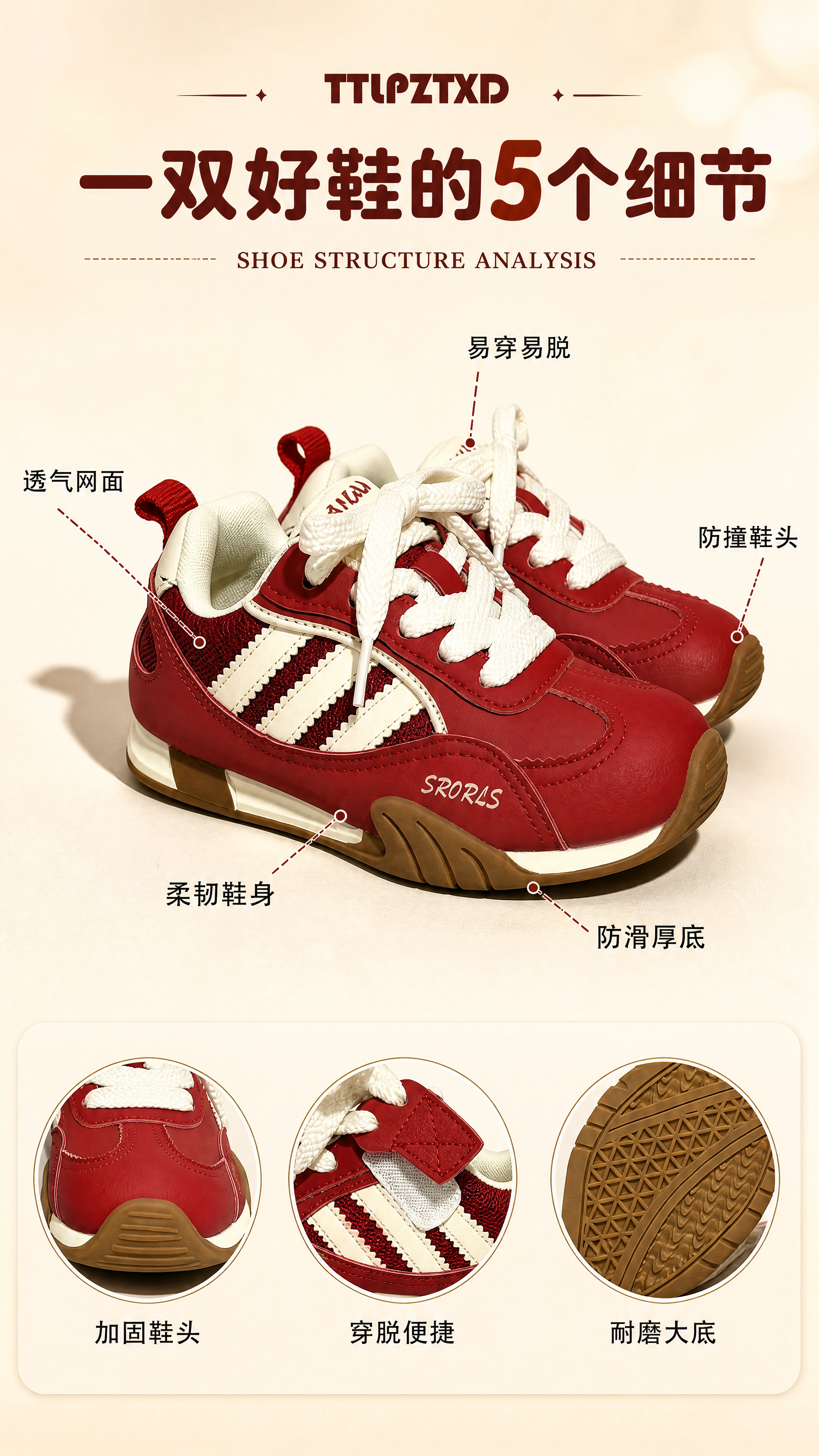 [商品] 使用【图4】红色款儿童阿甘鞋结构标注图；保留红色鞋面… - 图片创意预览
