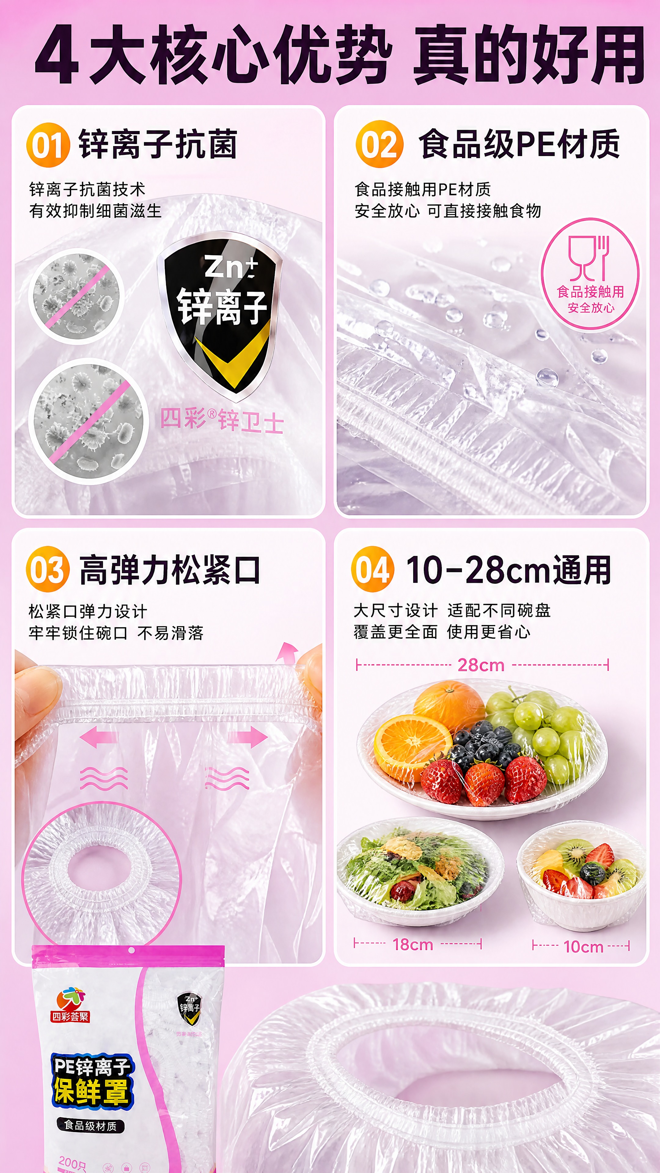 [商品] 使用【图1】锌离子保鲜罩产品；保留包装粉白配色、锌离… - 图片创意预览