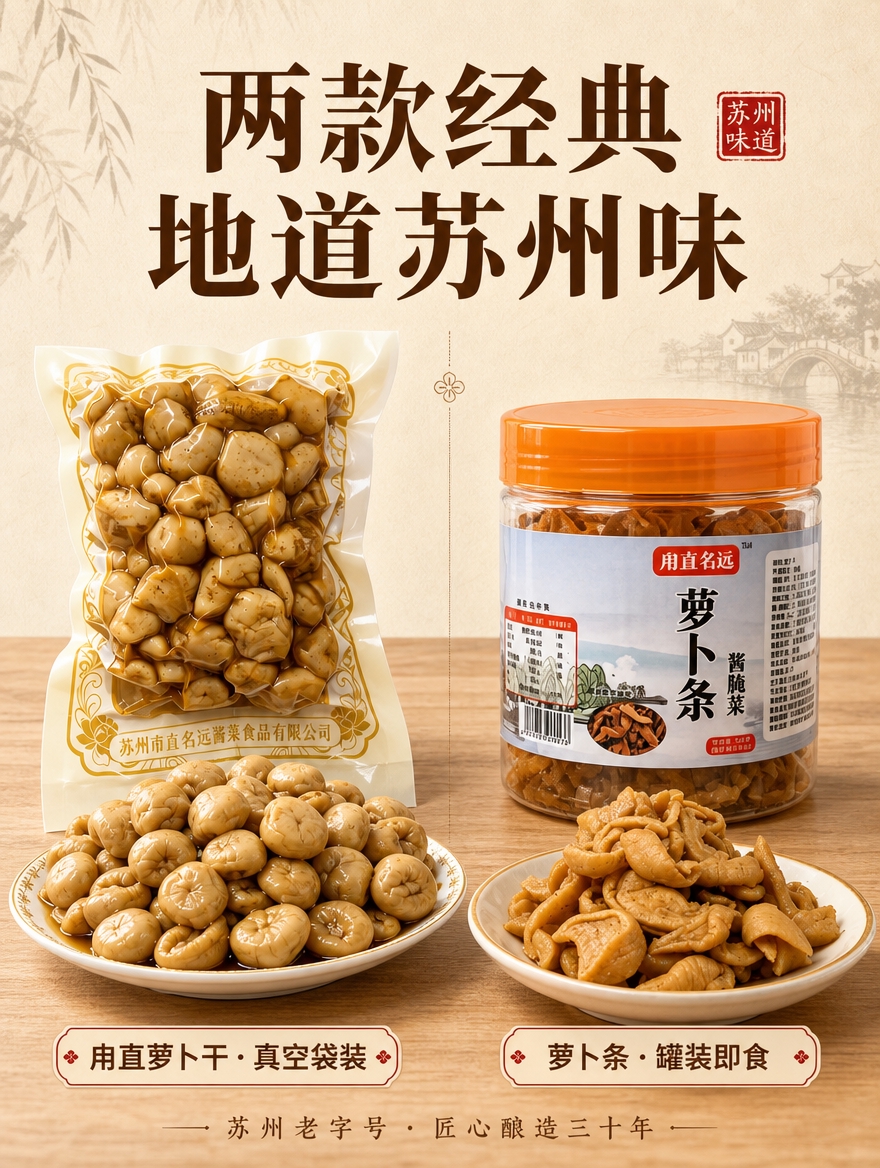[商品] 使用【图1】真空袋装小萝卜头酱菜和【图2】罐装萝卜条… - 图片创意预览