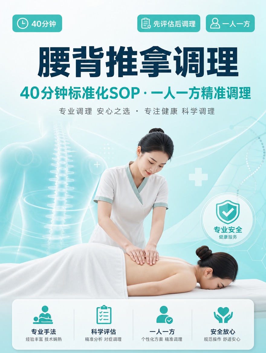 [商品] 非实物服务类：腰背推拿调理服务，40分钟标准化SOP… - 图片创意预览