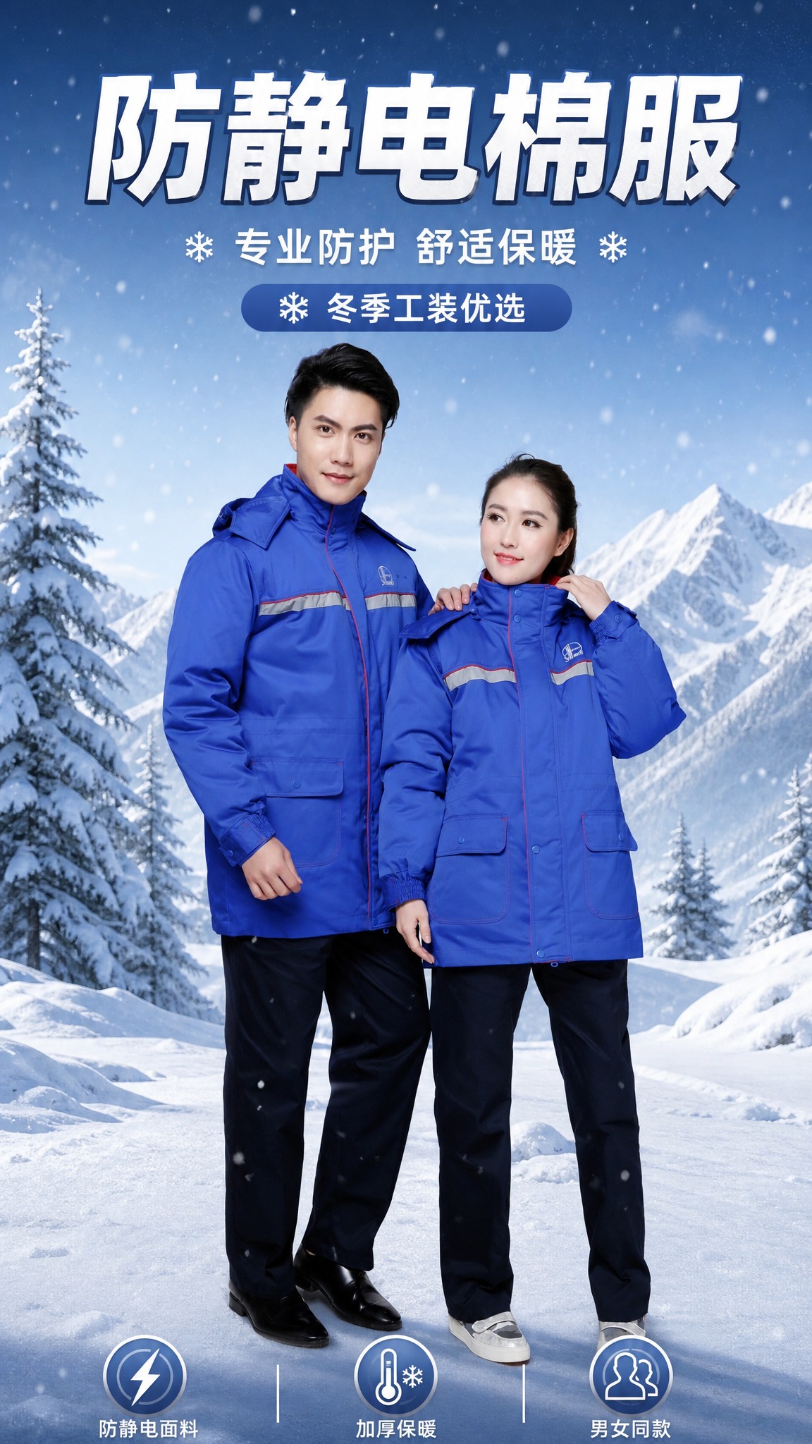 基于上传的防静电棉服商品图，制作一张9:16竖版电商营销海报，… - 图片创意预览