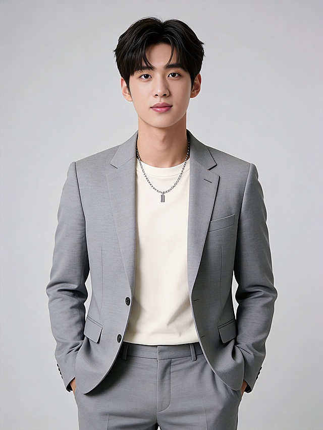 灰色西装稳重双手插兜男性职业形象照