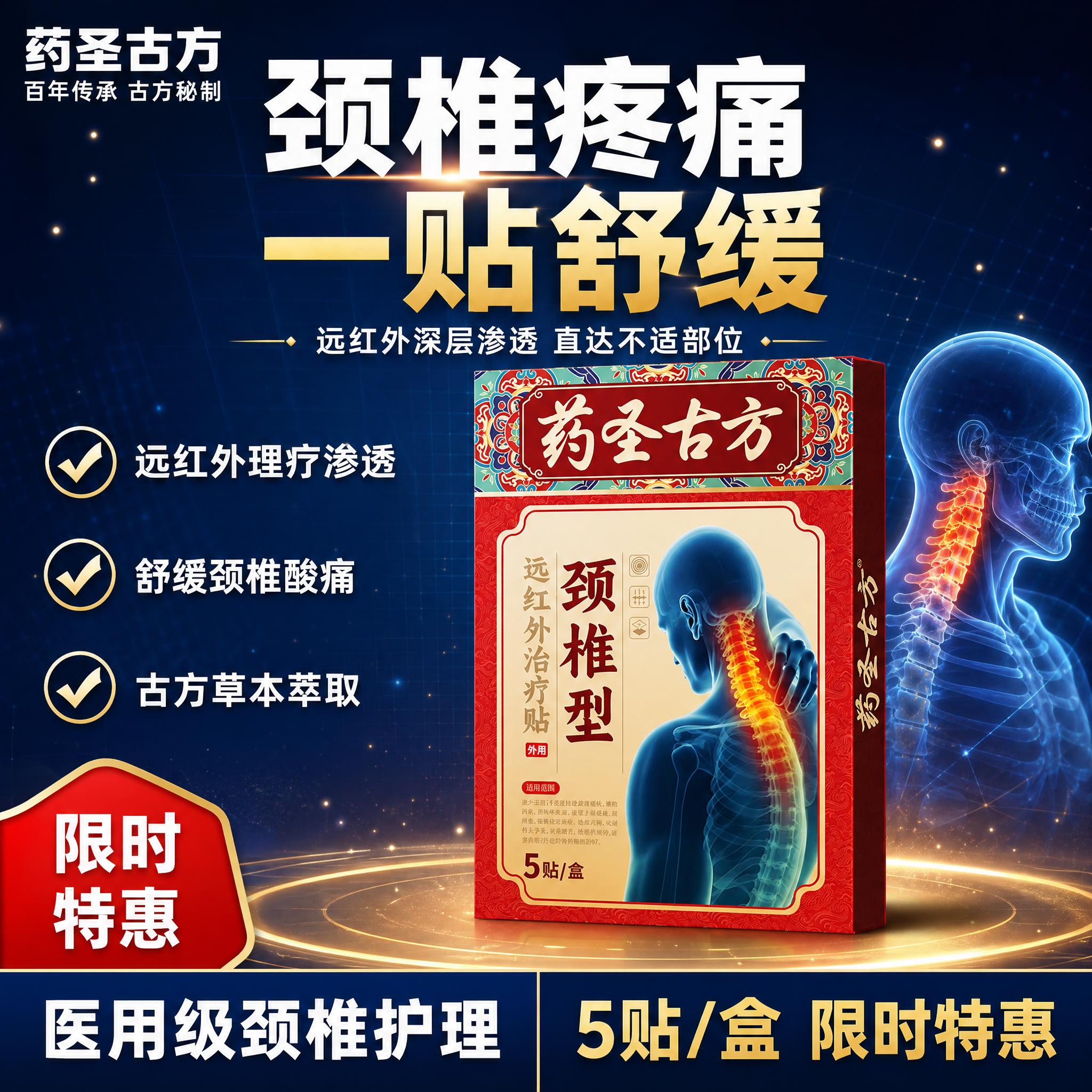 [单张主图] 药圣古方颈椎型远红外治疗贴 爆款促销感主图，参考… - 图片创意预览