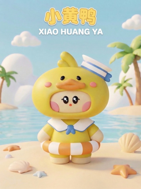 删除图片中蓝色的英文SAILOR这段文字，将下方白色的XIAO HUANG YA上移到原蓝色文字位置，保持背景和所有其他内容、风格不变预览效果