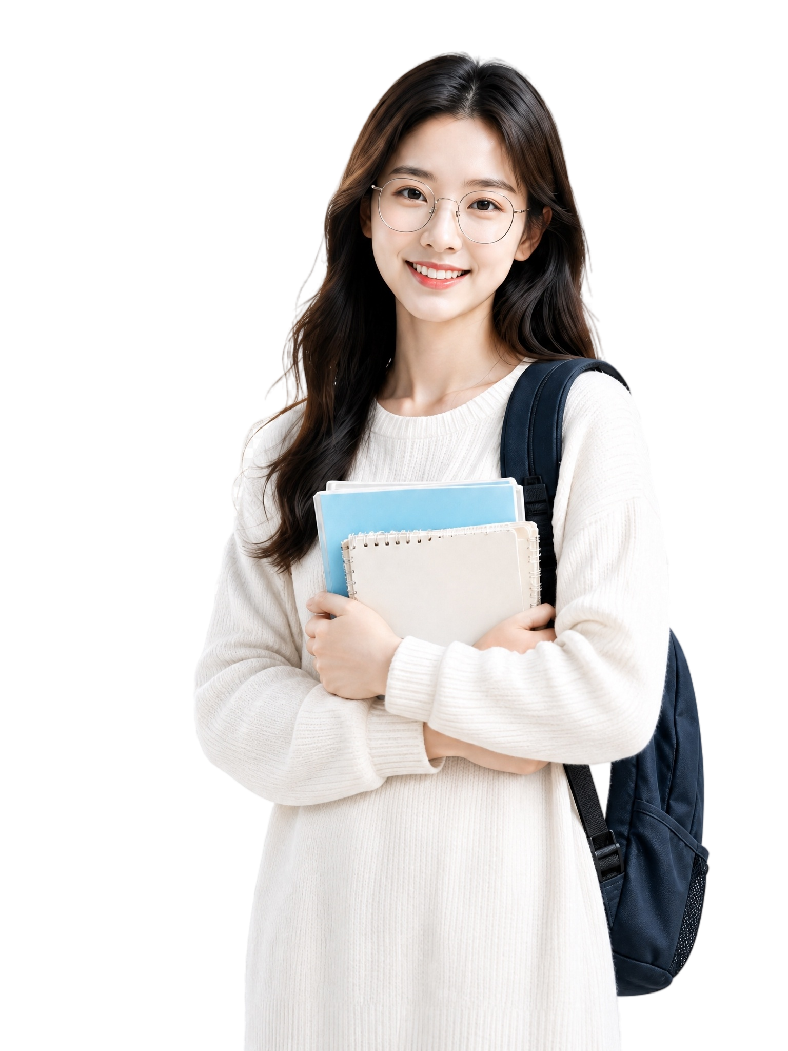提取图片右上角的女大学生人物，包括她抱着的书本和背包，精确抠出… - 图片创意预览