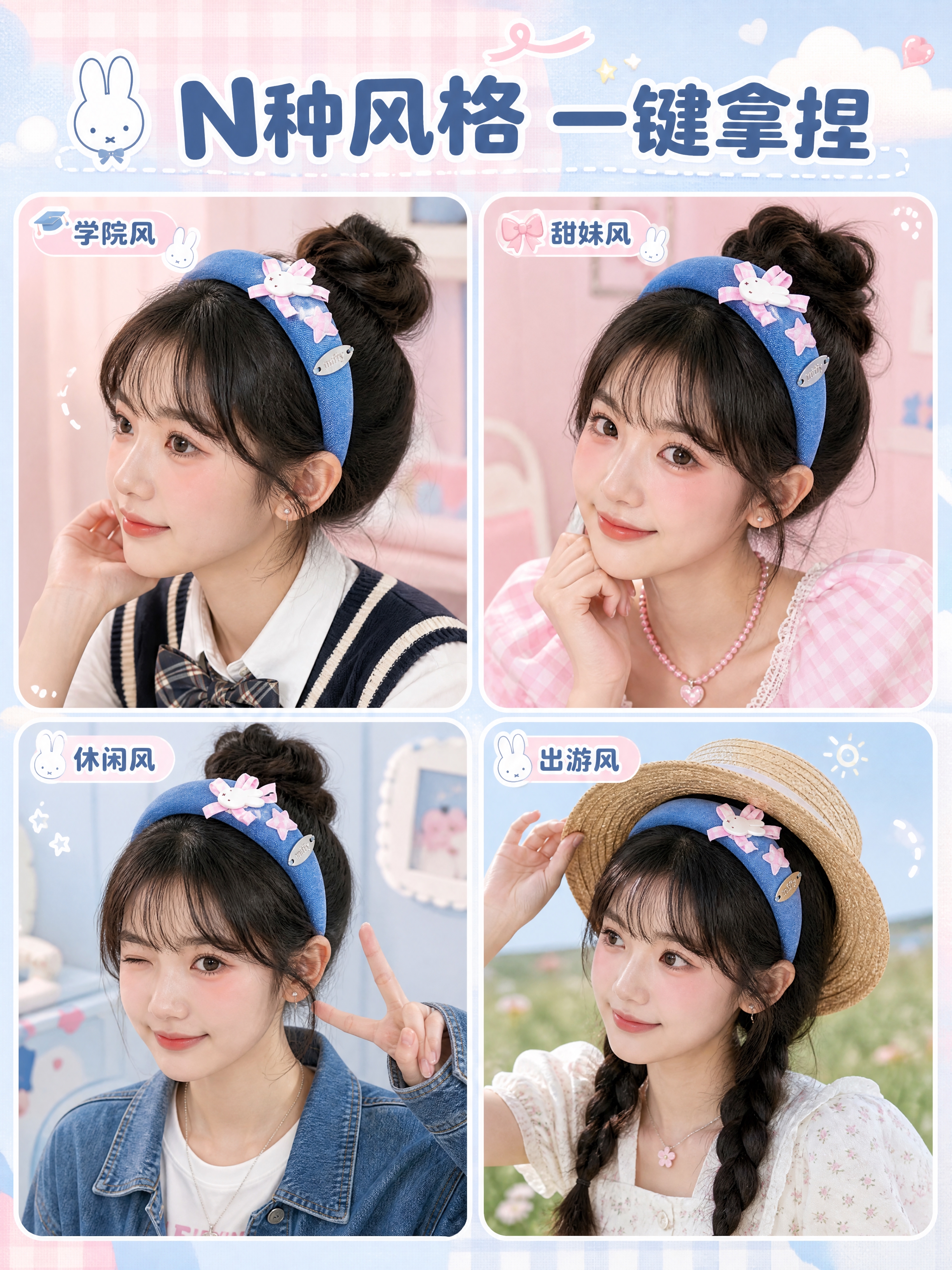 [商品] 使用【图1】【图3】米菲Miffy牛仔蓝发箍；保留全… - 图片创意预览