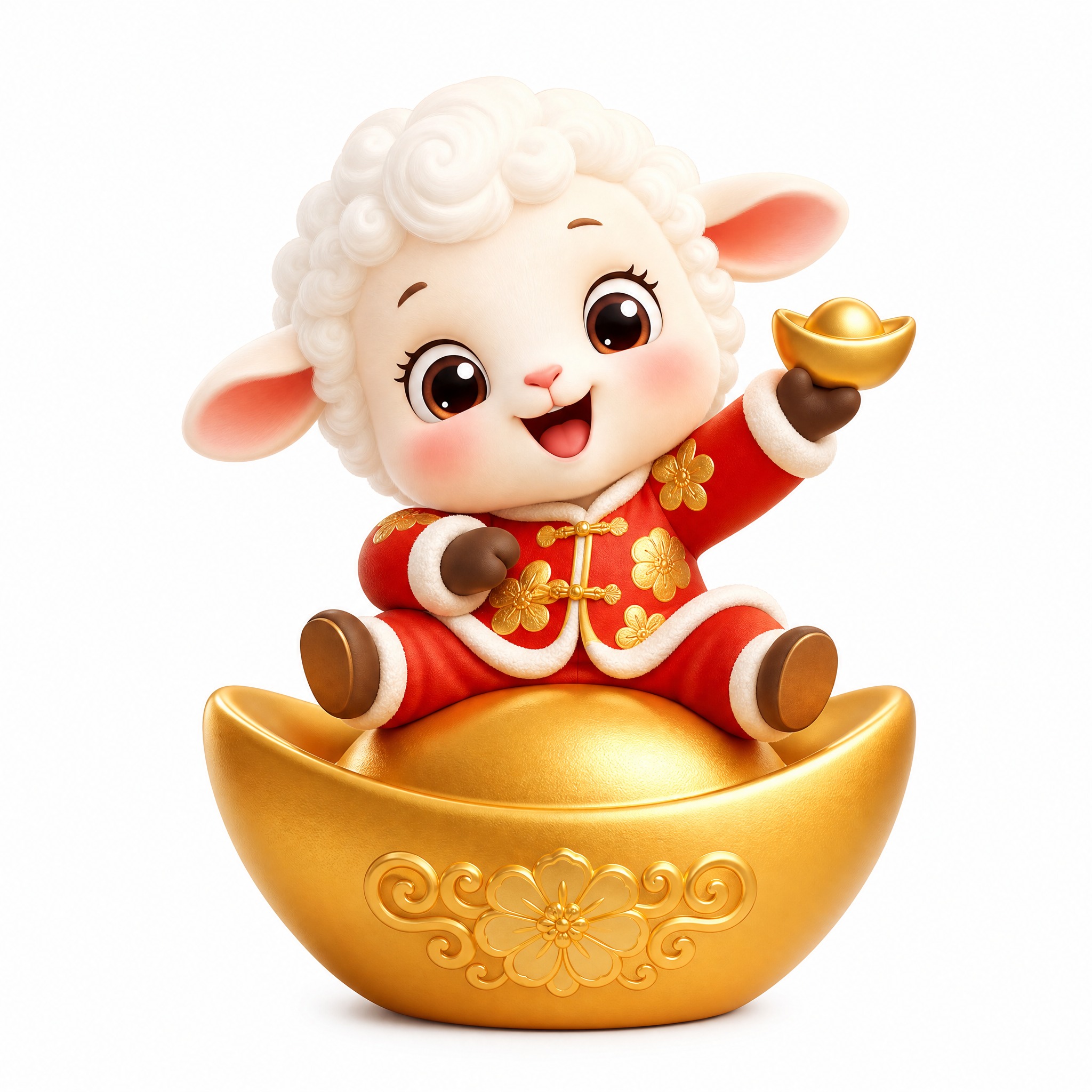 卡通3D渲染风格，一只可爱的羊吉祥物，身体圆润饱满，大而明亮的… - 图片创意预览