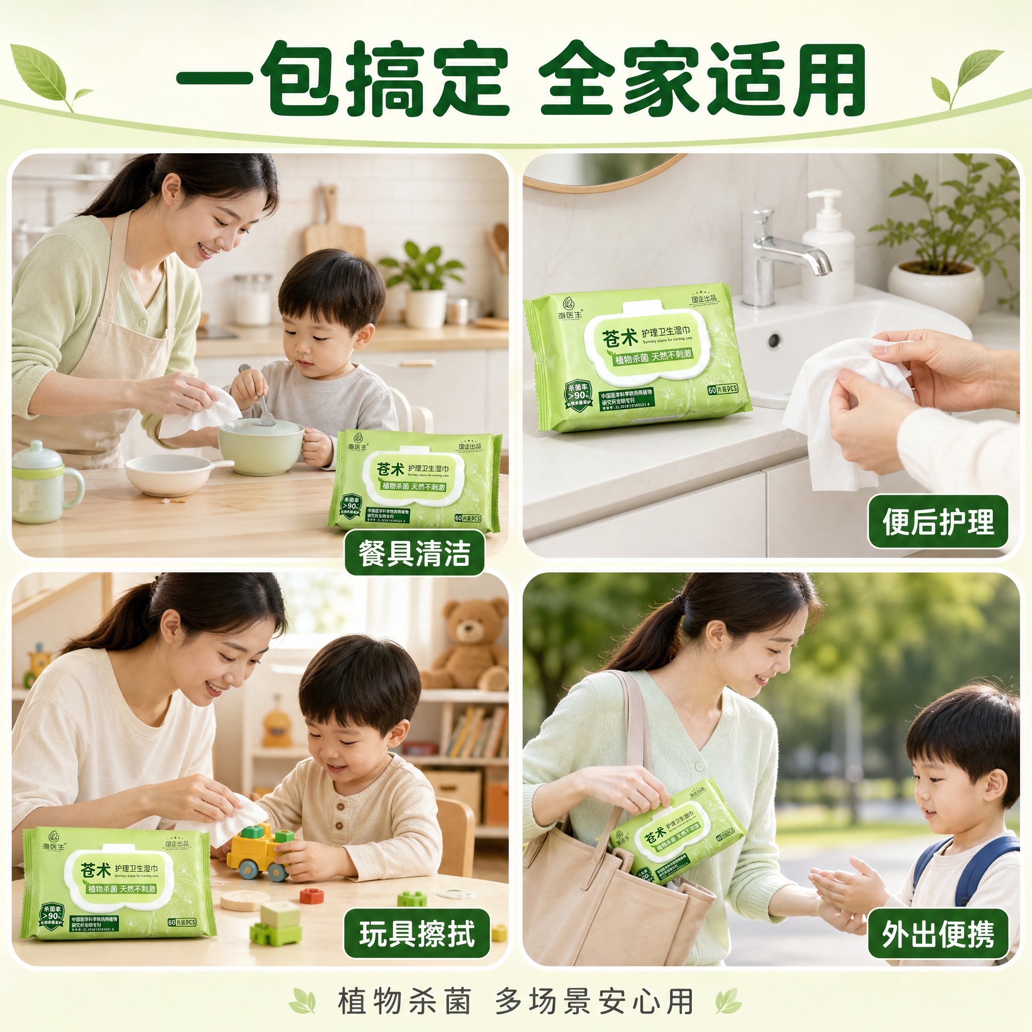 [主图-5] 多场景宫格图，展示湿巾在家庭不同场景的使用方式，… - 图片创意预览