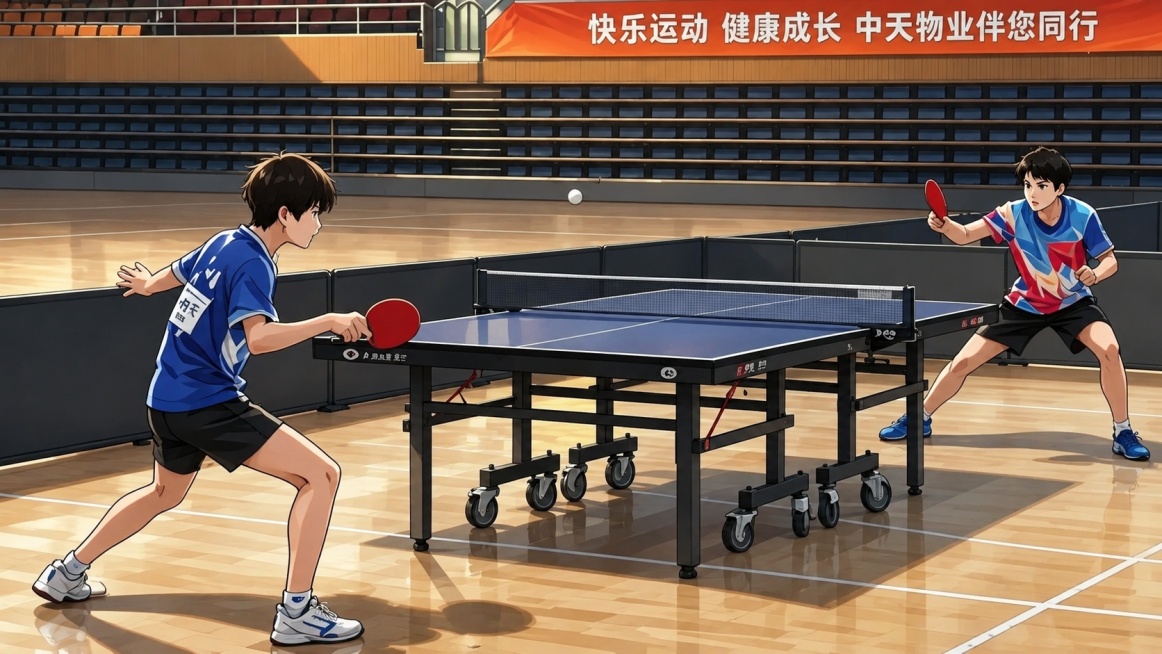 将图片改为更精细、更写实的日系动漫风格，保留原图乒乓球比赛的内容、人物动作和文字内容不变预览效果