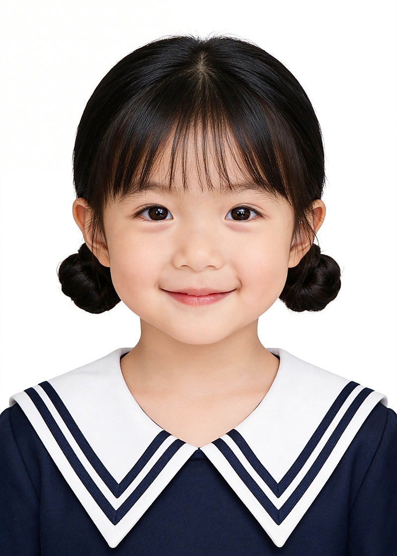 海军领双丸子幼儿入园证件照女孩