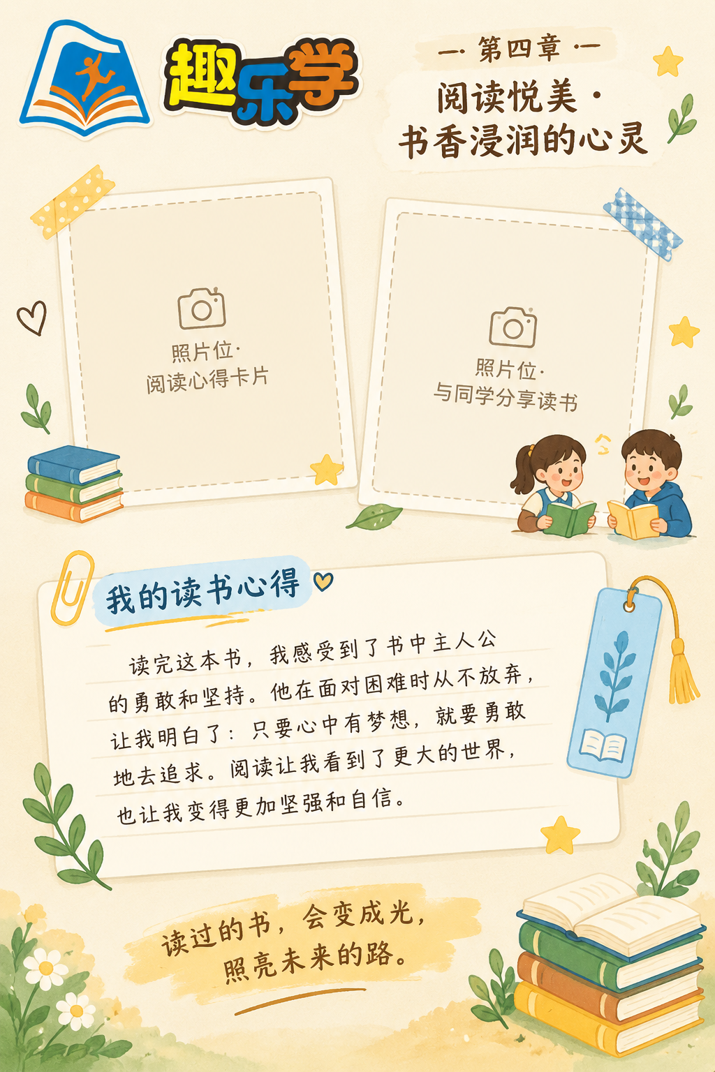 A4竖版成长纪念册跨页右页（P11），第四章"阅读悦美 · 书… - 图片创意预览