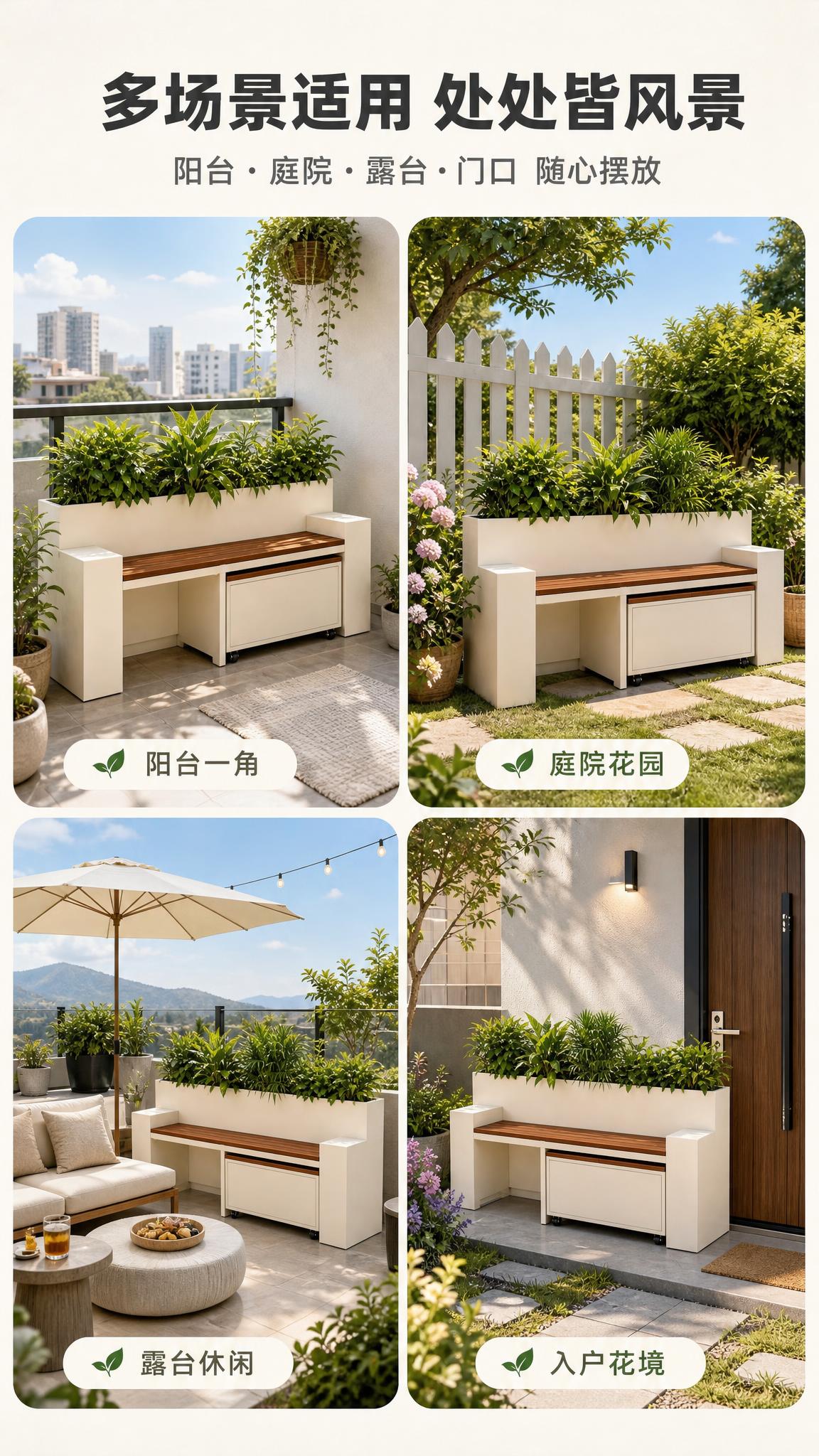 [商品] 使用【图1】户外多功能花箱储物坐凳组合；保留米白色框… - 图片创意预览