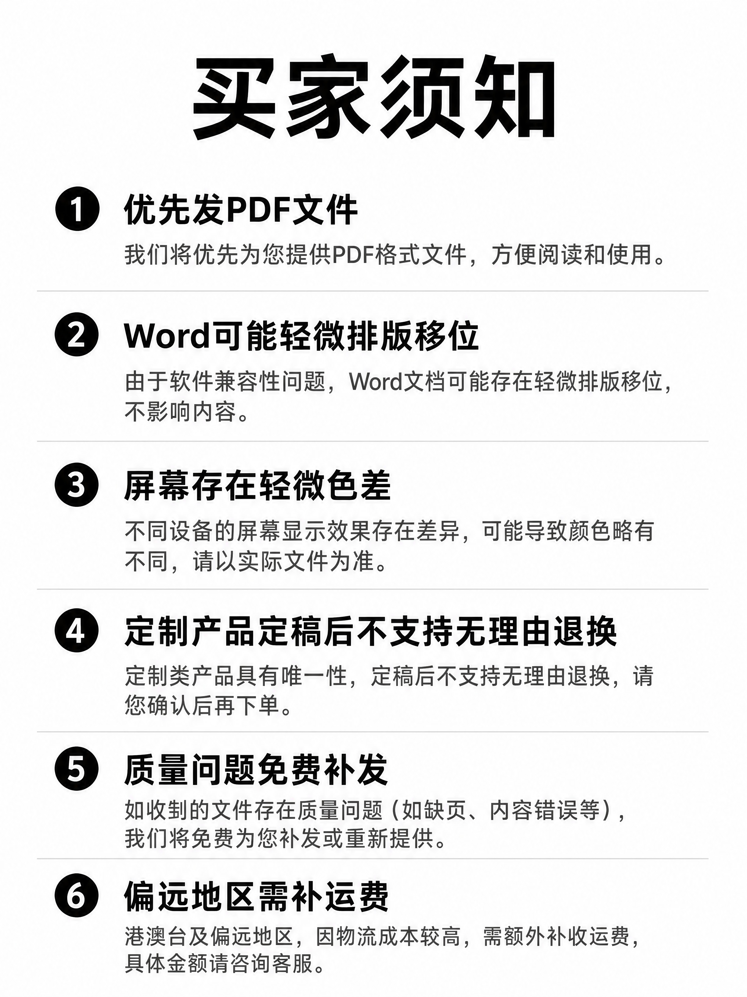 [商品] 无实物产品图，为定制文档类服务的售后须知页面。 [画… - 图片创意预览