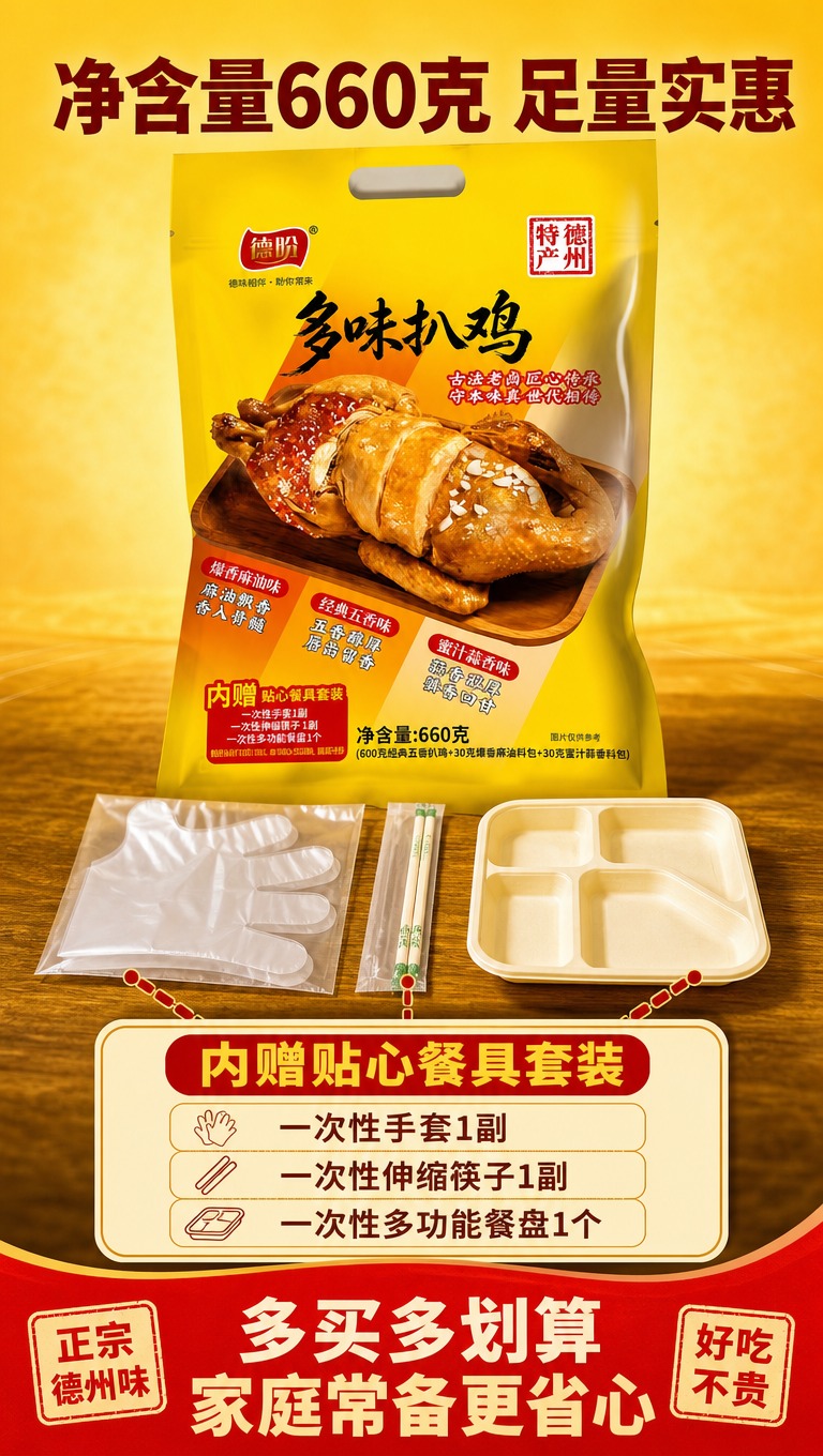 [商品] 使用【图1】德盼多味扒鸡黄色包装袋；保留包装袋所有结… - 图片创意预览
