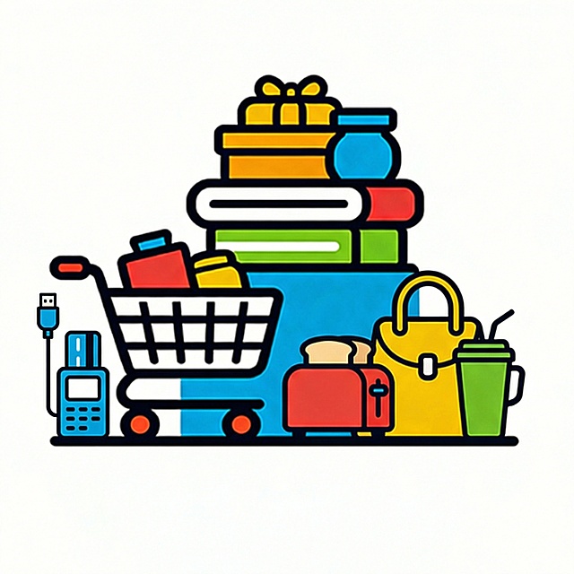 购物袋换成读卡器、小型电器、包包、水杯等这些类目具有标志性的产品（不要手机和电脑、手表）