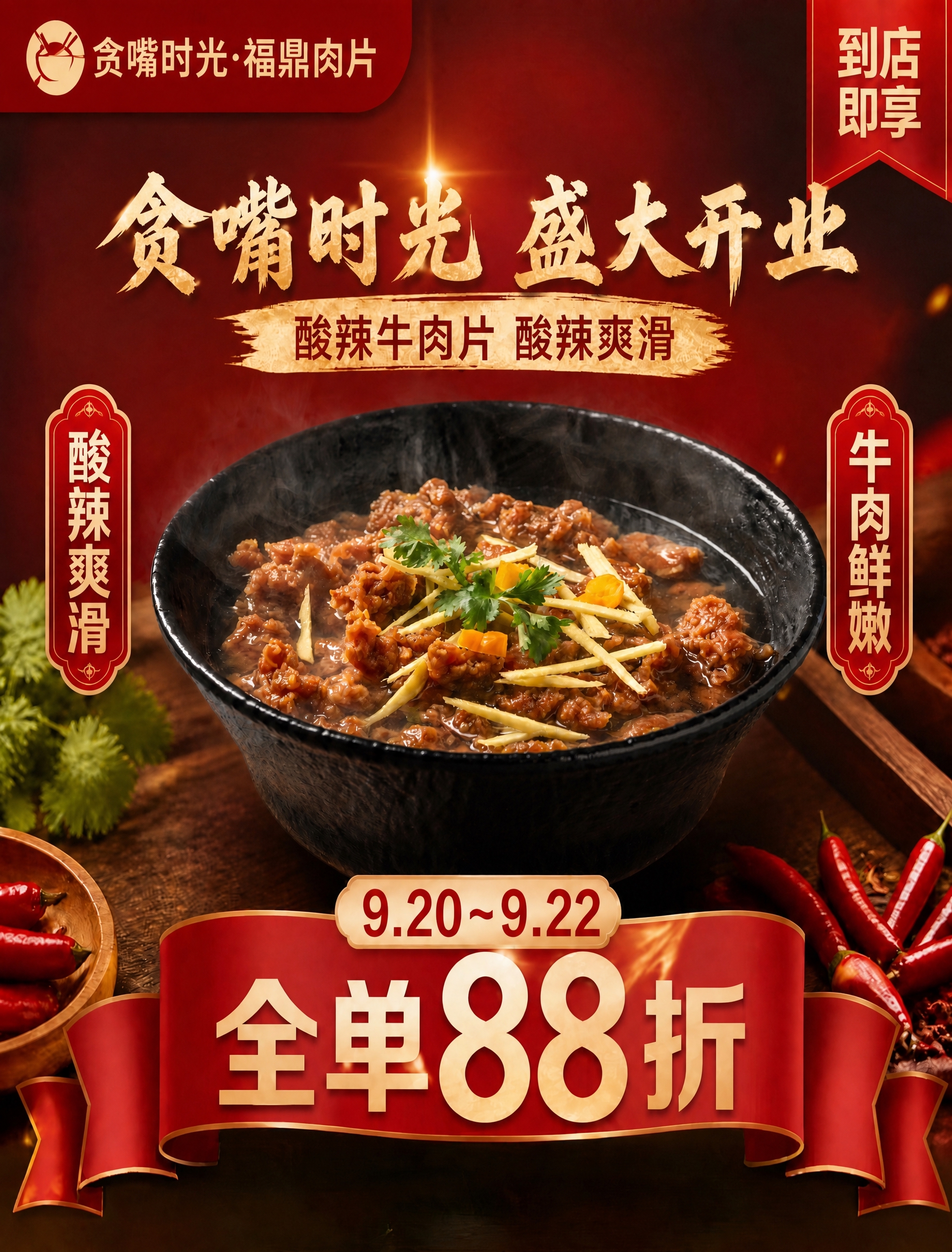 基于这张开业海报进行修改：将主标题“贪嘴时光 盛大开业”八个字… - 图片创意预览