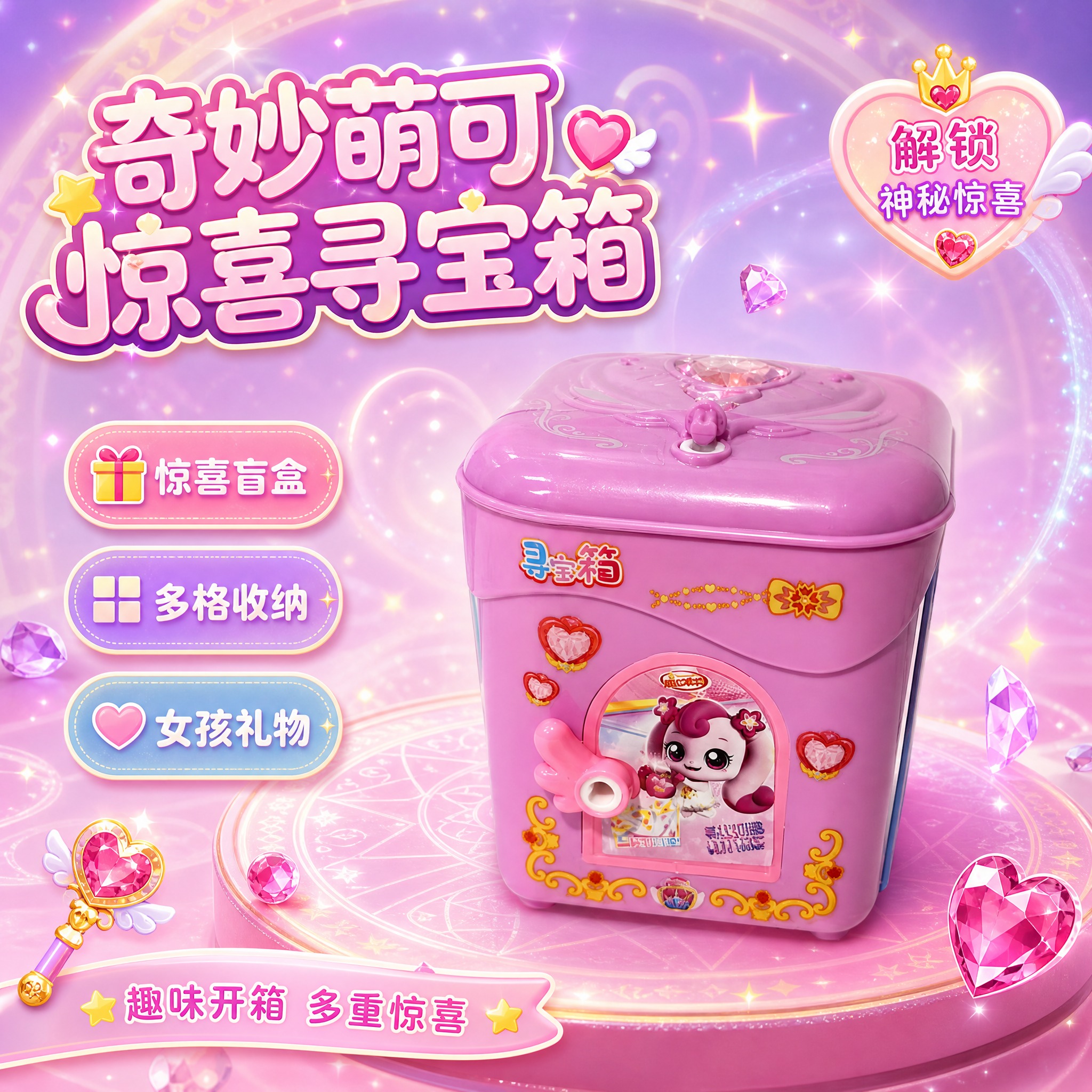 [单张主图] 奇妙萌可寻宝箱玩具，爆款促销感主图，突出惊喜盲盒… - 图片创意预览