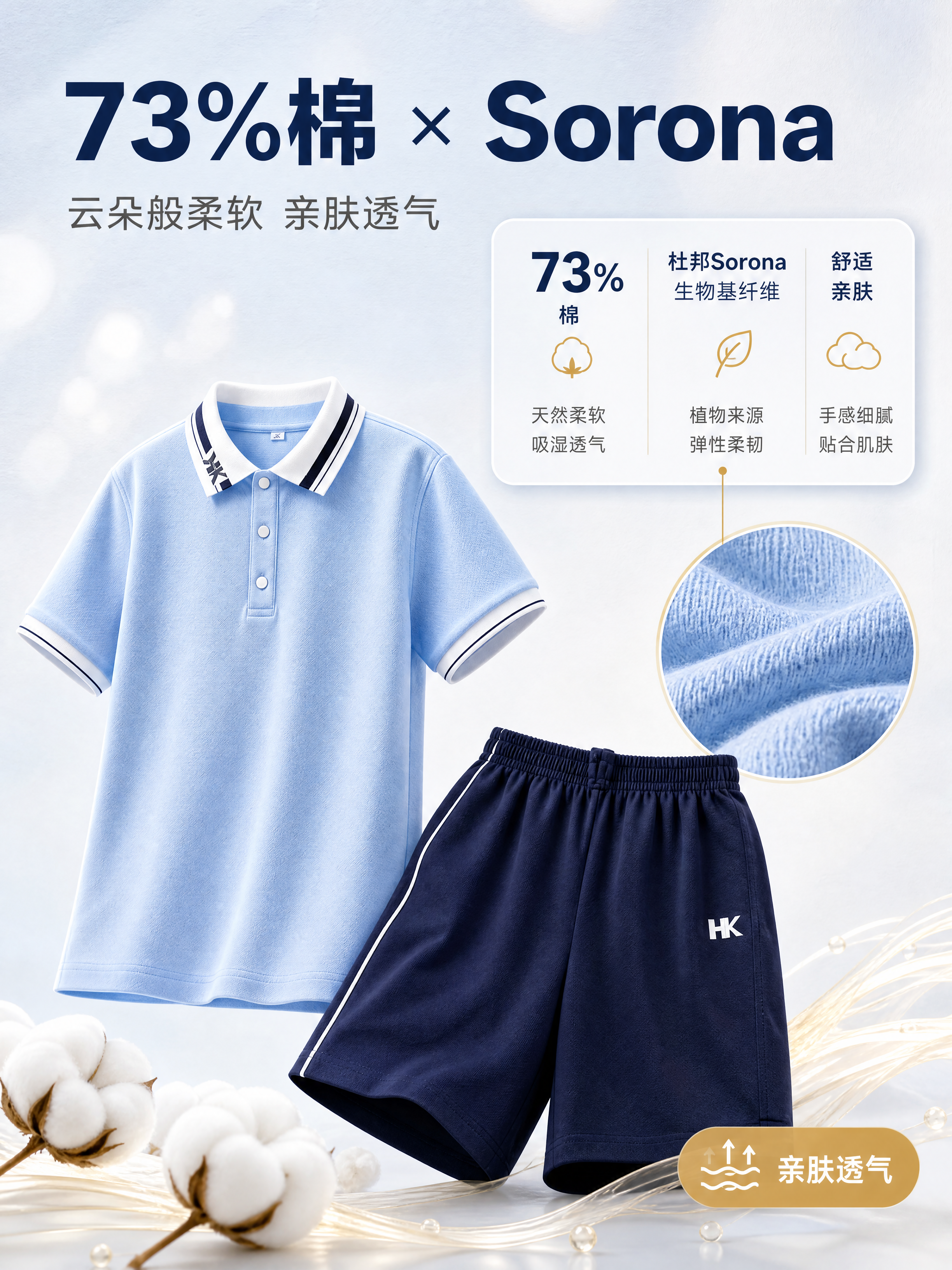[商品] 使用【图1】浅蓝短袖Polo衫+藏青短裤校服套装；商… - 图片创意预览