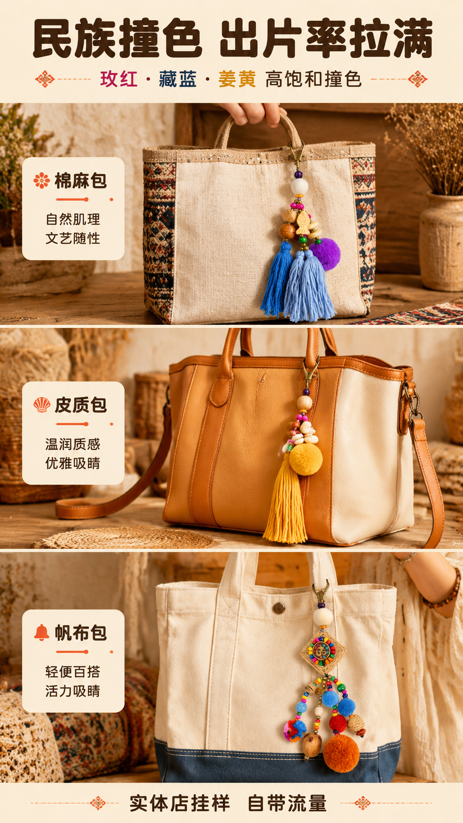 [商品] 使用【图2】鱼纹流苏款挂在棉麻托特包上、【图9】贝壳… - 图片创意预览