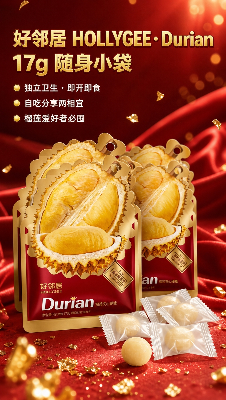 [商品] 使用【图3】好邻居红金异形袋榴莲夹心硬糖外包装袋，保… - 图片创意预览