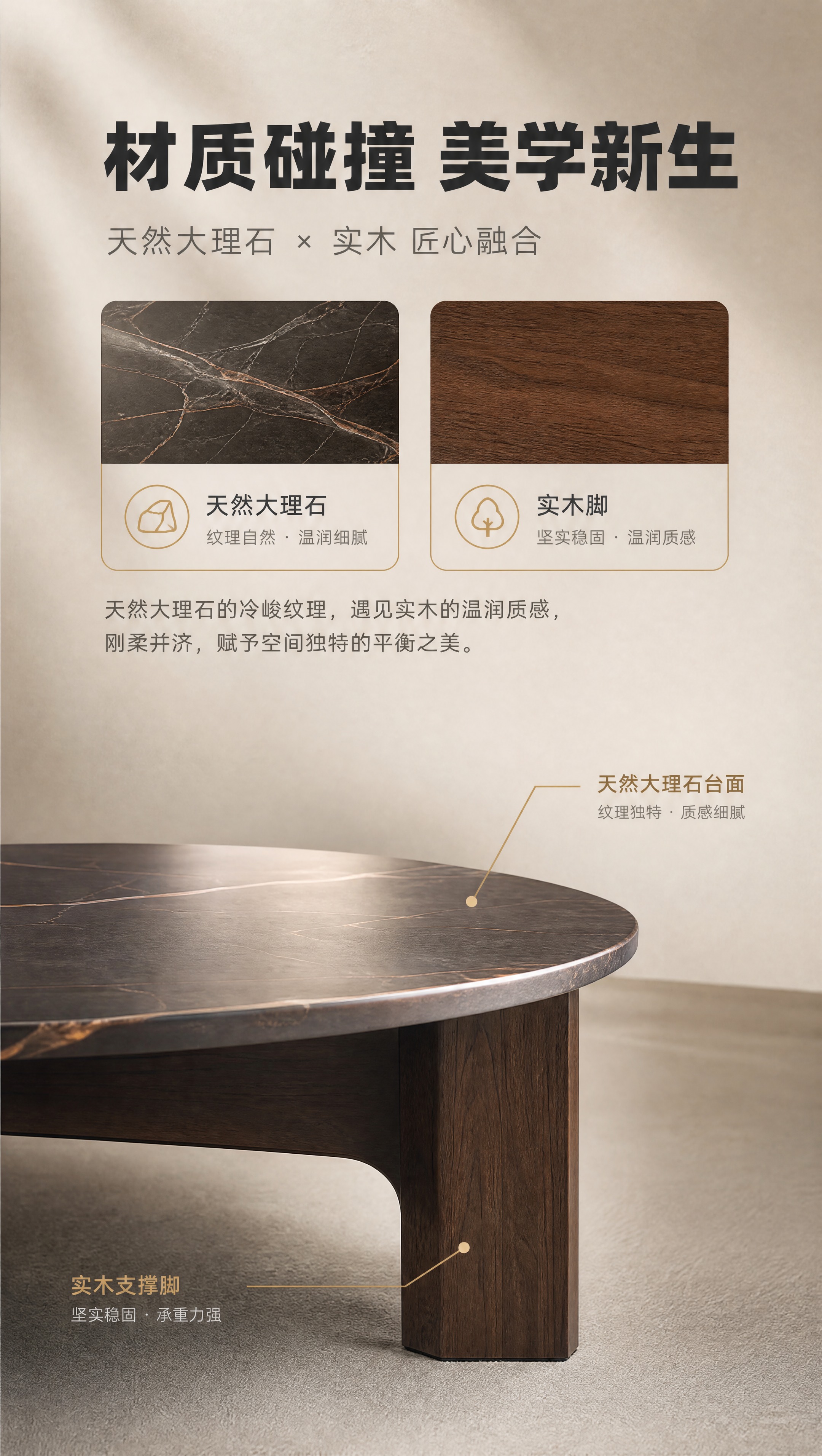 [商品] 使用【图1】意式轻奢圆形大理石茶几；保留圆形台面、深… - 图片创意预览