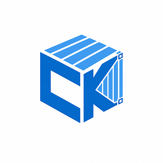简单风格的创科造船供应商管理系统logo，方块集装箱造型融入字母CK，蓝色简约