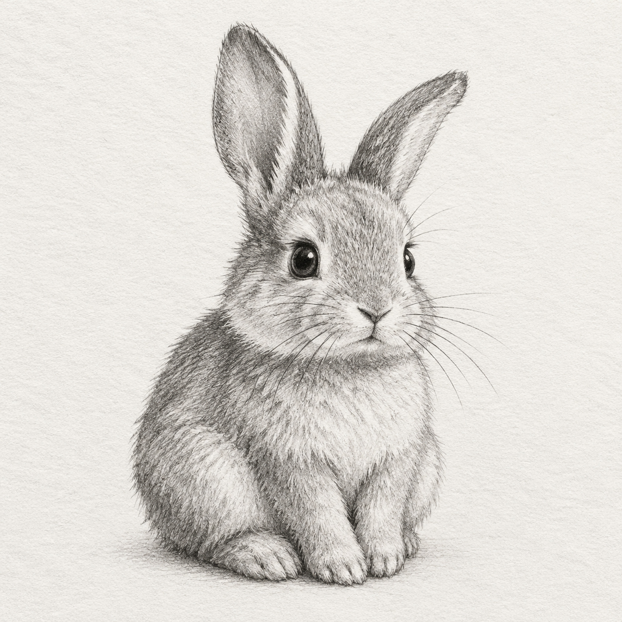 一张高品质的兔子铅笔素描画，单色黑白，纸面可见素描纸纹理。画面… - 图片创意预览