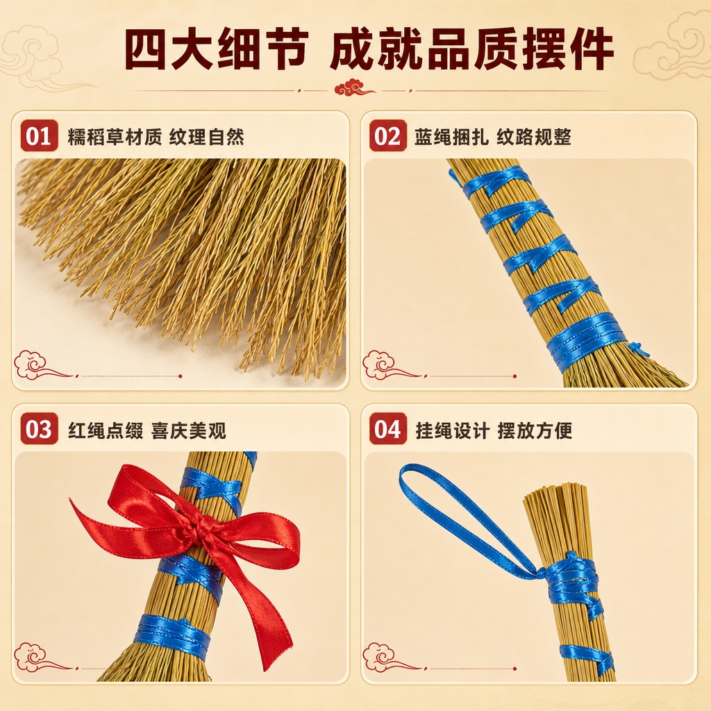 [商品] 使用【图1】【图2】糯稻草蓝绳捆扫把配红绳；保留扫把… - 图片创意预览