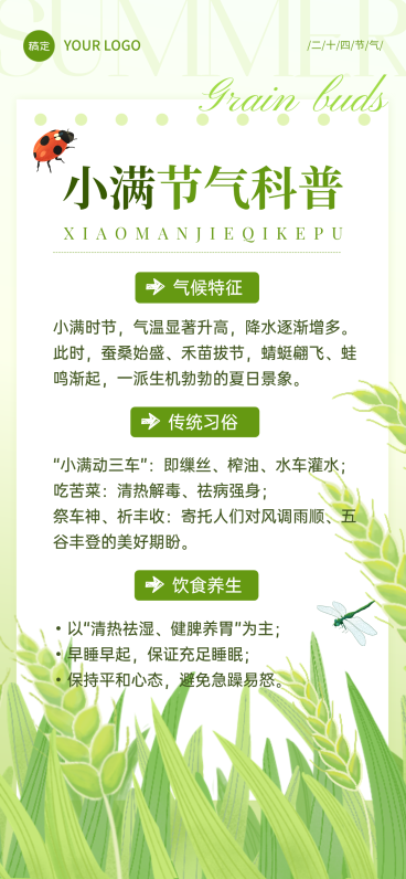 小满人文社科节气科普节气插画线上渠道全屏竖版海报预览效果