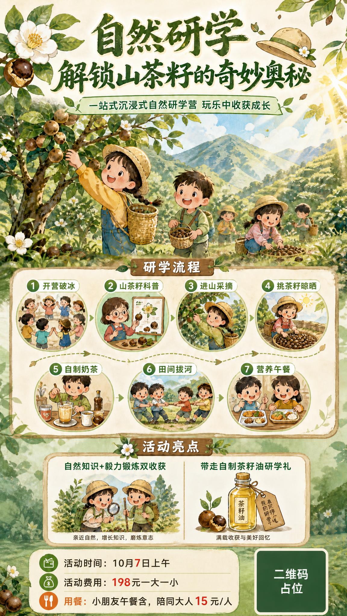 基于这张山茶籽自然研学海报进行修改，保留原图整体风格、版式、主… - 图片创意预览