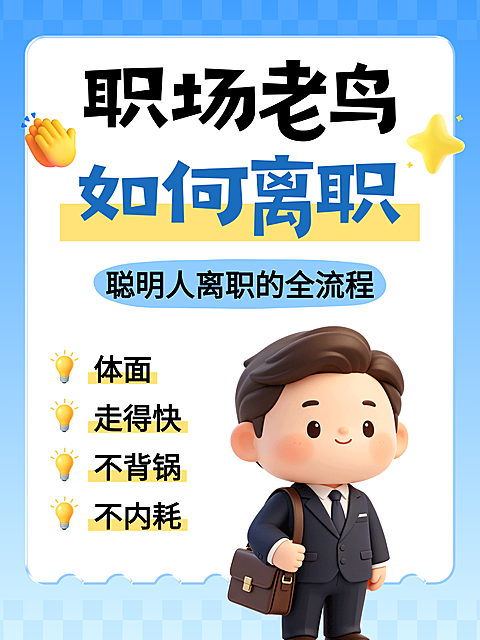3d卡通职场老鸟离职知识分享小红书封面