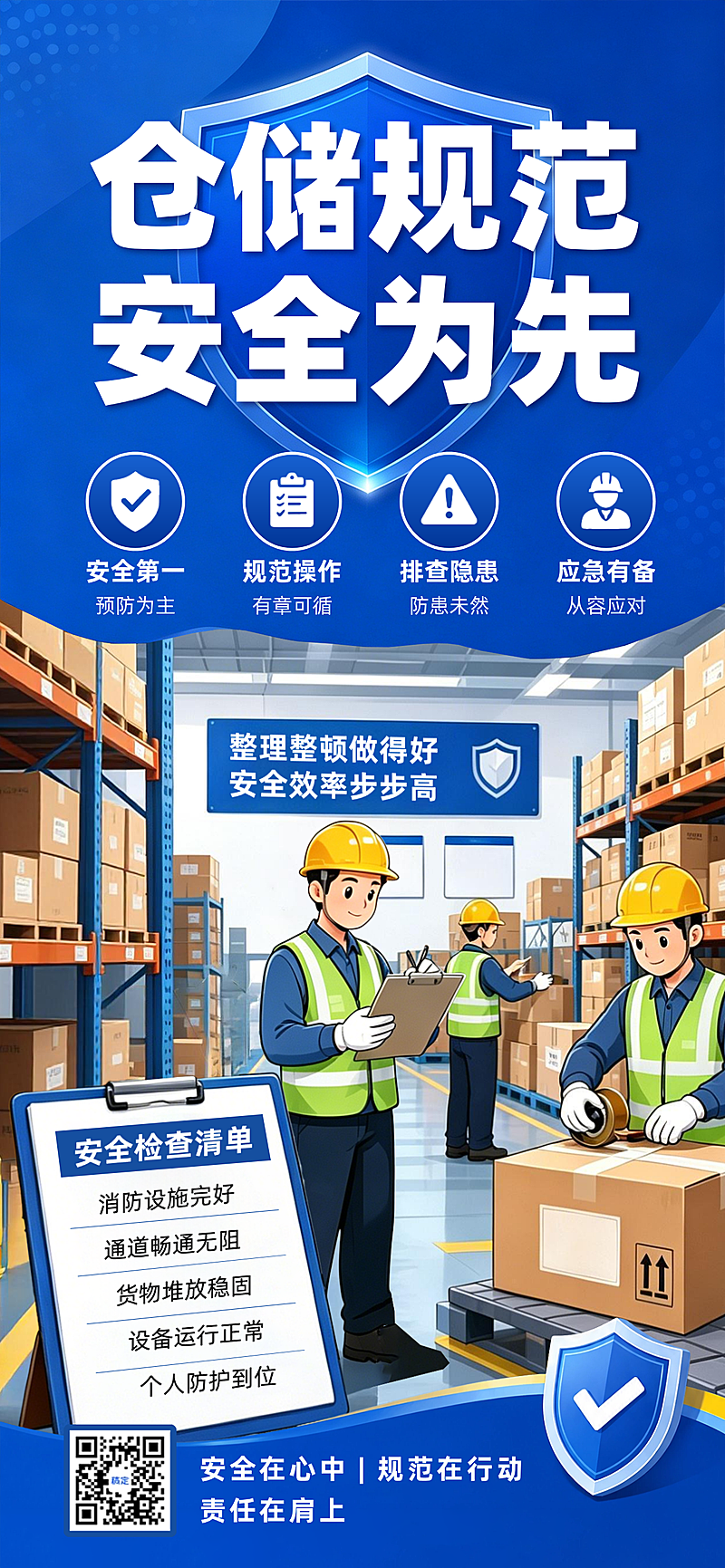 全国安全生产月公益宣传卡通插画全屏竖版海报