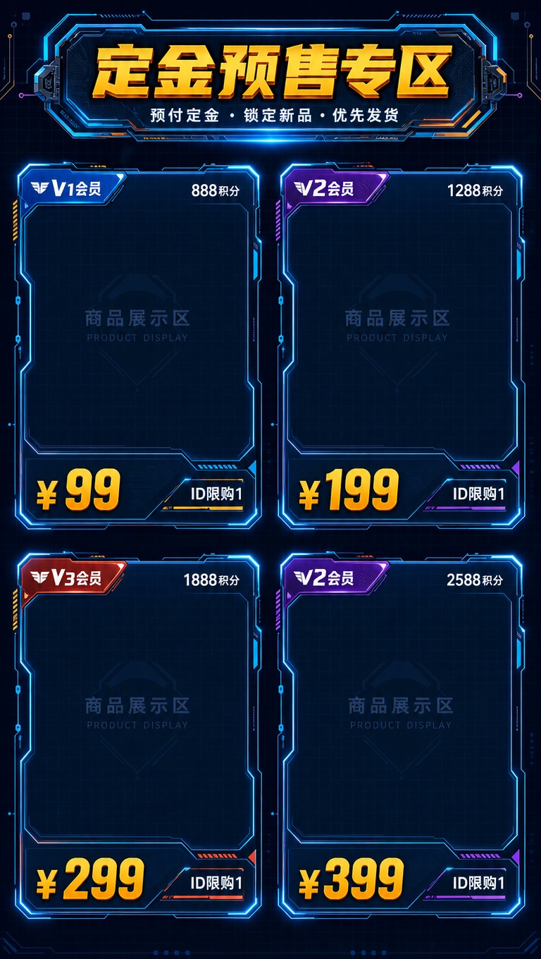 [商品] 高达模型预售商品卡片，4款商品网格布局，每款卡片含商… - 图片创意预览