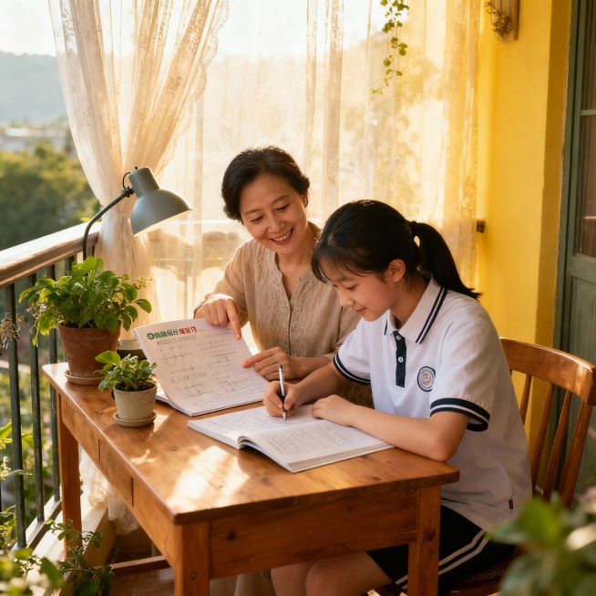高中家长在辅导15岁的学生高中数学作业，孩子穿着校服，母子或母女，中国人面孔。帮我生成20张预览效果