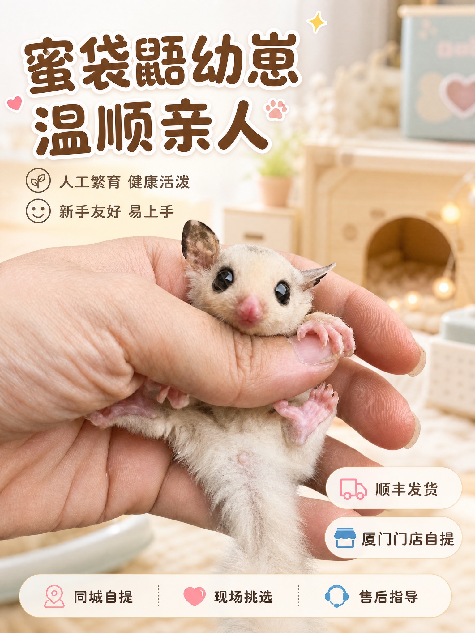 [主图-1] 首图点击率，展示蜜袋鼯幼崽软萌可爱状态与核心购买… - 图片创意预览