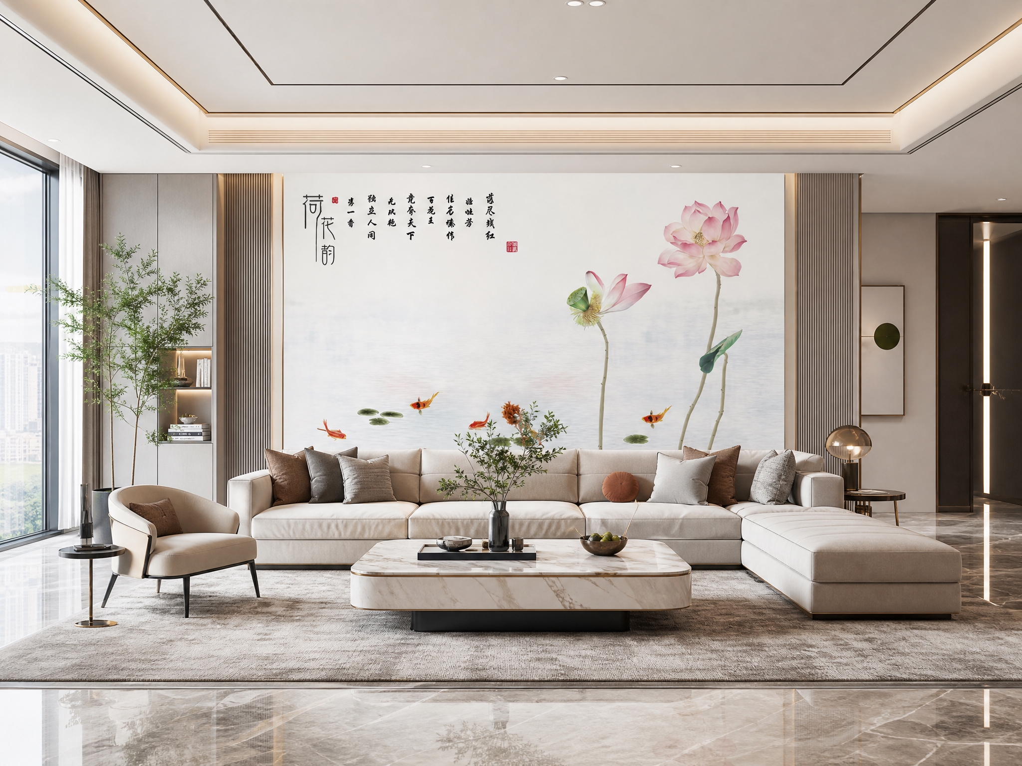 将参考图中的刺绣硬包背景墙图案完整保留，图案颜色和细节完全不变… - 图片创意预览