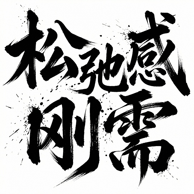 水墨风书法大字，笔触酣畅淋漓，墨迹飞溅，展现中式古典韵味与刚柔并济的视觉张力，肌理感十足，营造出强烈的艺术氛围。