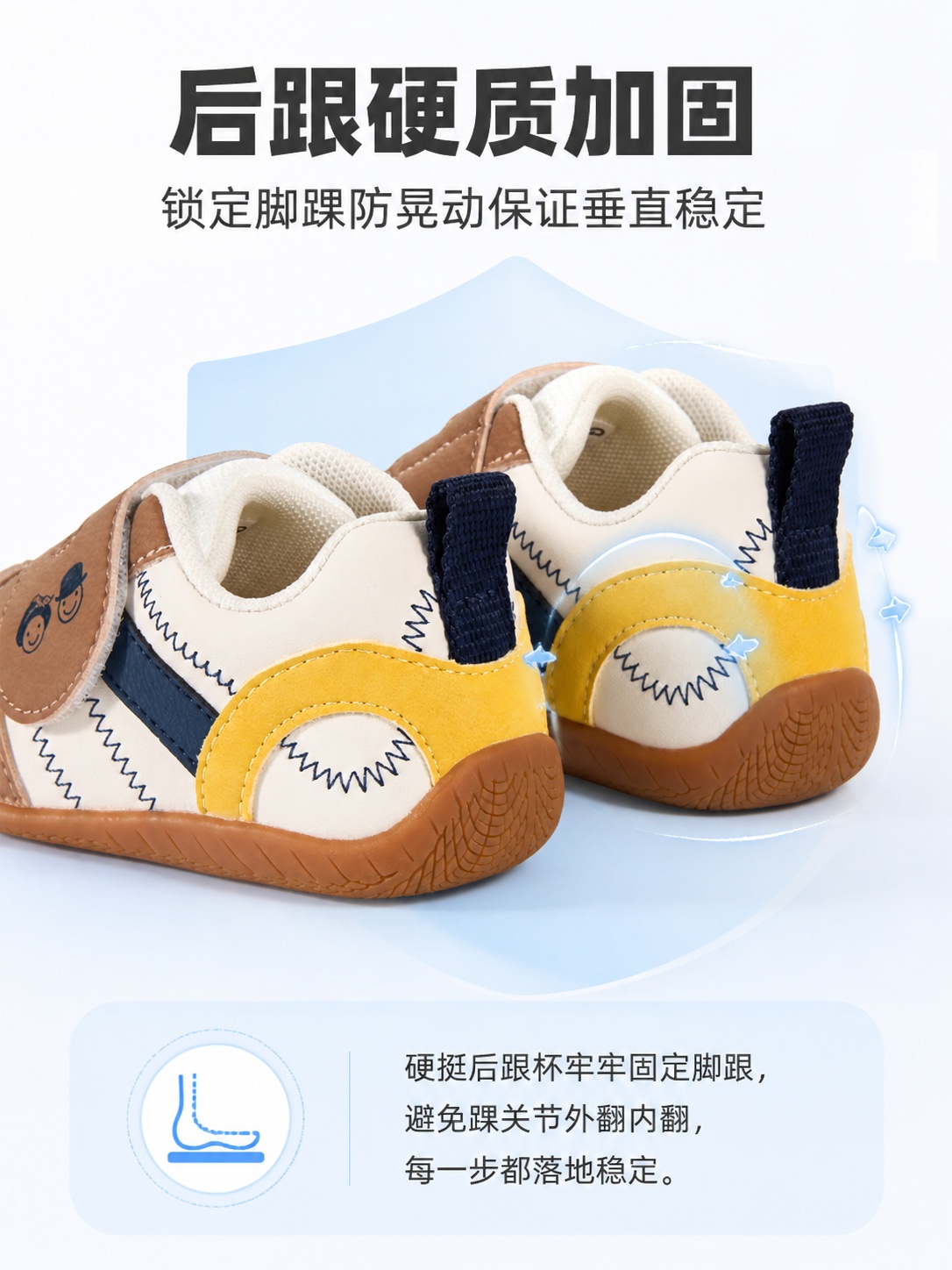 [第3屏] 后跟硬质加固卖点解说图，儿童科学分段弯折护足鞋，本… - 图片创意预览