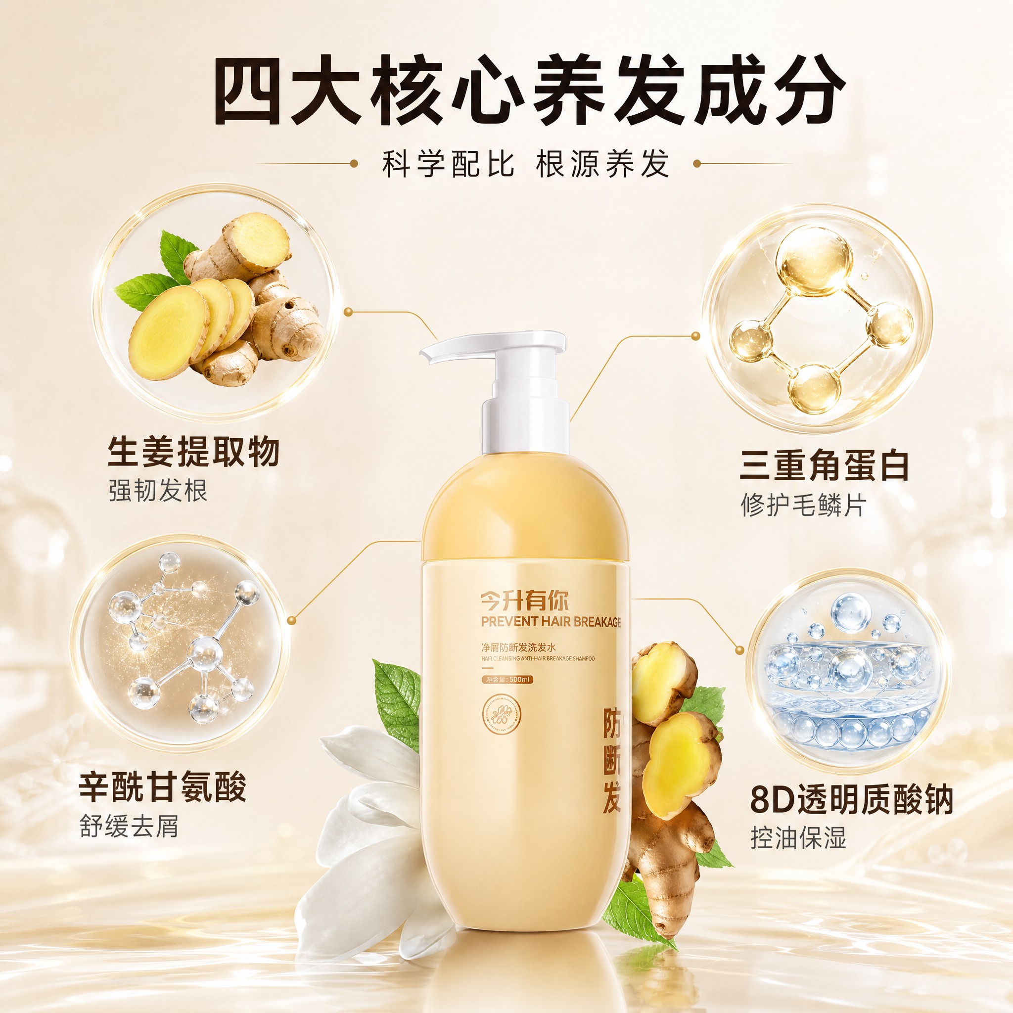 [主图-2] 核心成分解析，核心任务是展示洗发水的四大核心养发… - 图片创意预览