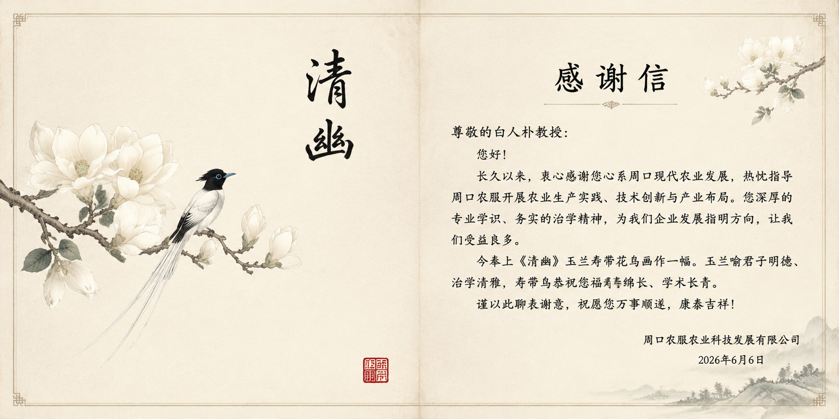 一张中式雅致风格的对折贺卡展开图，横版左右展开，分为左右两页。… - 图片创意预览