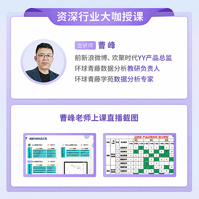 将图中讲师介绍部分的“环球网校数据分析教研负责人”修改为“环球青藤数据分析教研负责人”，保持原有字体、字号、颜色、排版位置和整体布局完全不变，其余所有内容、图片、文字、背景均保持原样