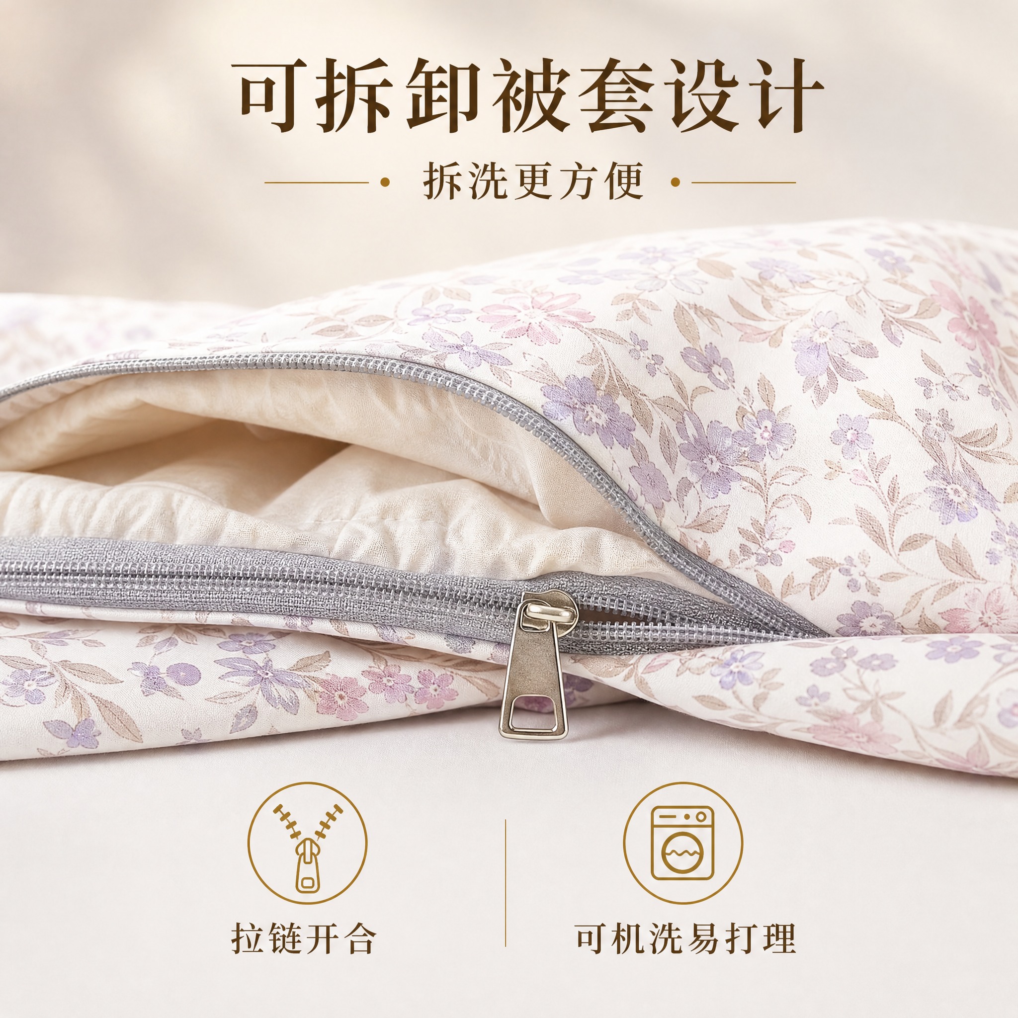 [主图-3] 主题：可拆卸被套设计 拆洗方便 拉链细节展示 [… - 图片创意预览