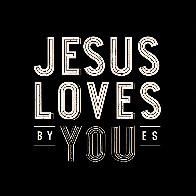 纯黑色背景（#000000），
居中排版的大号英文字体设计，
文字内容必须为：JESUS LOVES YOU（100% 拼写正确），

三行结构排版：
第一行：JESUS（最大、最厚）
第二行：LOVES（略窄、字距紧）
第三行：YOU（宽度与第一行一致）

字体要求：
粗壮、几何感强、无衬线字体，
字形方正、有力量感，不圆润、不手写、不复古，

颜色：
文字为偏暖米白色 / 骨白色（非纯白），
无渐变、无金属感、无发光，

设计要求：
整体像一个“稳定的块体结构”，
干净、克制、男性化、现代感强，

严格禁止：
爱心、十字架、插画、纹理、颗粒、脏感、阴影光效、渐变、照片