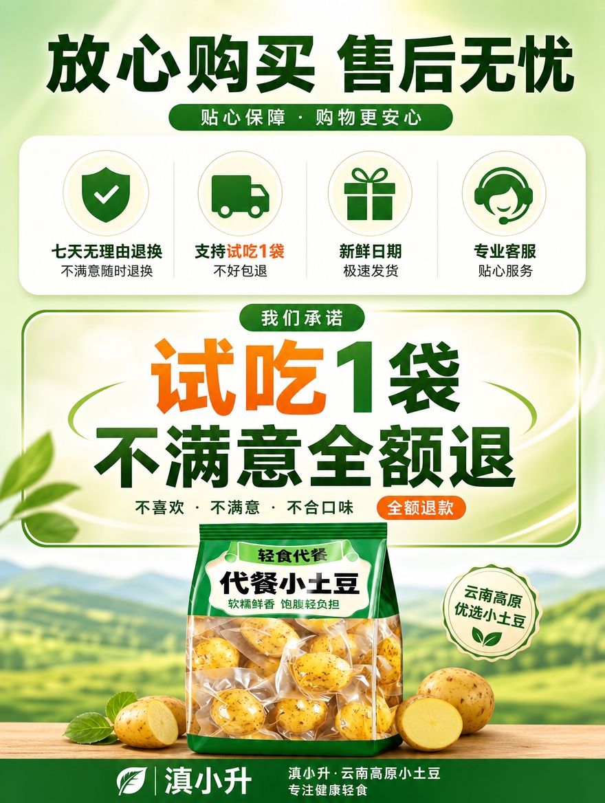 [商品] 使用【图2】绿色代餐小土豆外包装袋，缩小作为底部产品… - 图片创意预览
