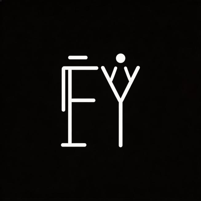 女装淘宝店logo，纯黑色背景，白色字母设计，字母F设计成男士的抽象形态，字母Y设计成女士的抽象形态，整体简约有高级设计感，适合作为店铺标识预览效果