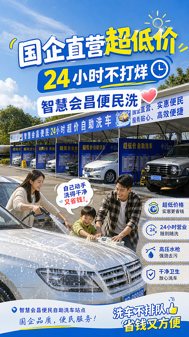 设计几张洗车推广的广告，文案你来想「图片1」「图片1」「图片1」「图片1」。