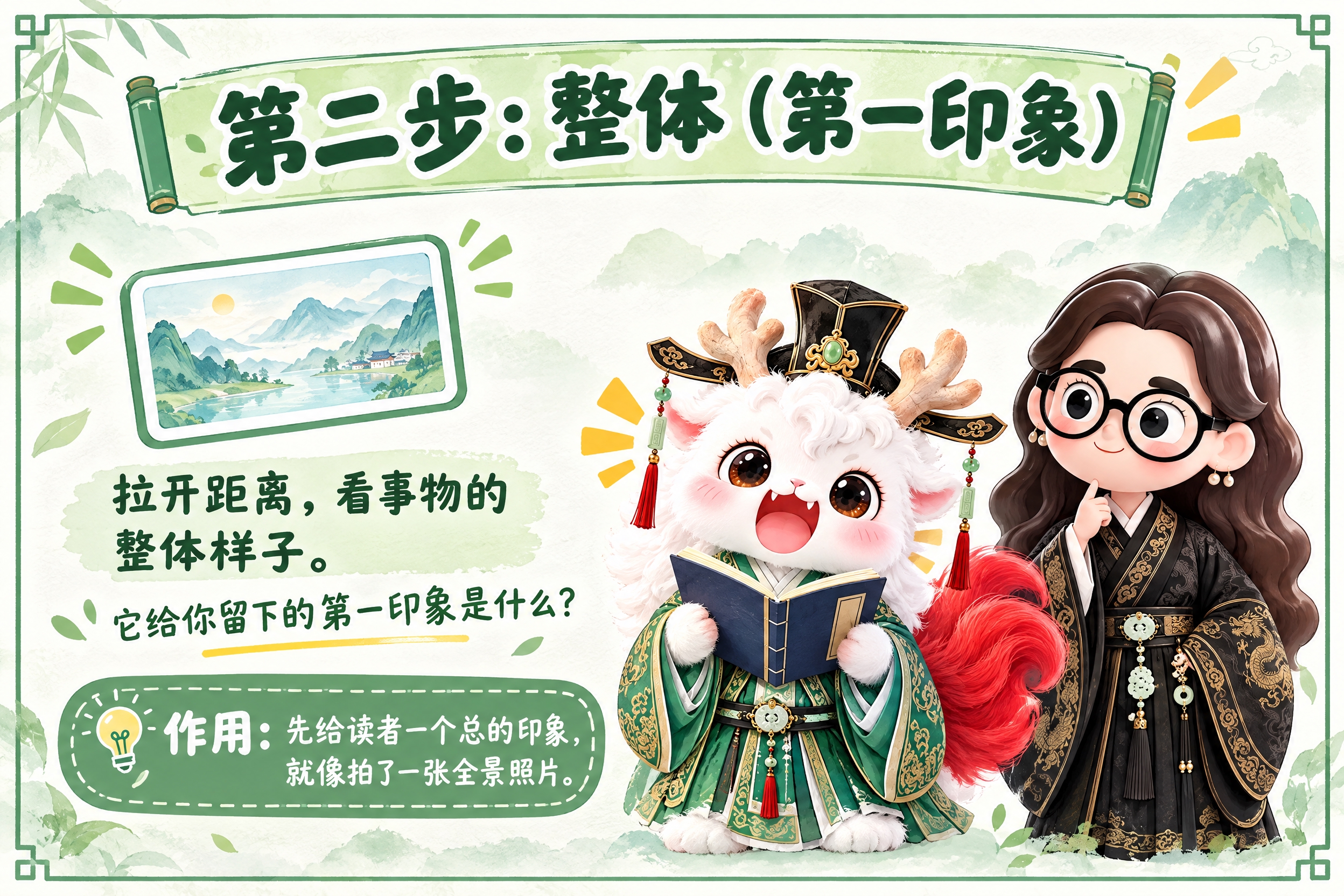 横版6寸比例的知识卡片设计，标题为"第二步：整体（第一印象）"… - 图片创意预览